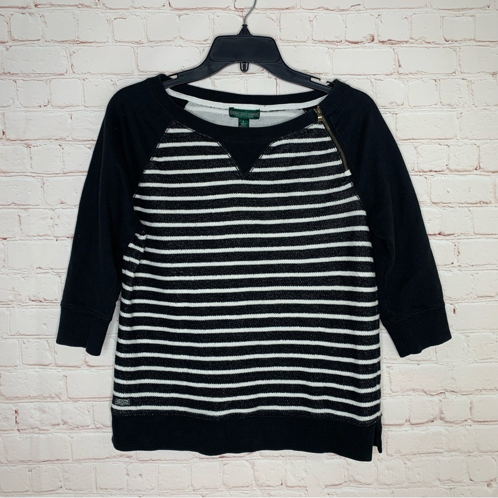 Ralph Lauren Black and White Striped Raglan Sweater